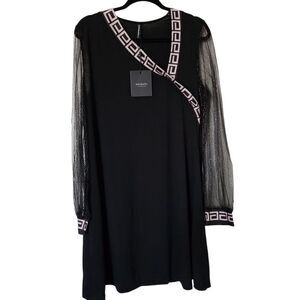 Just Fashion Now Womens Elegant Black Dress Sheer Glitter Sleeves Size Large